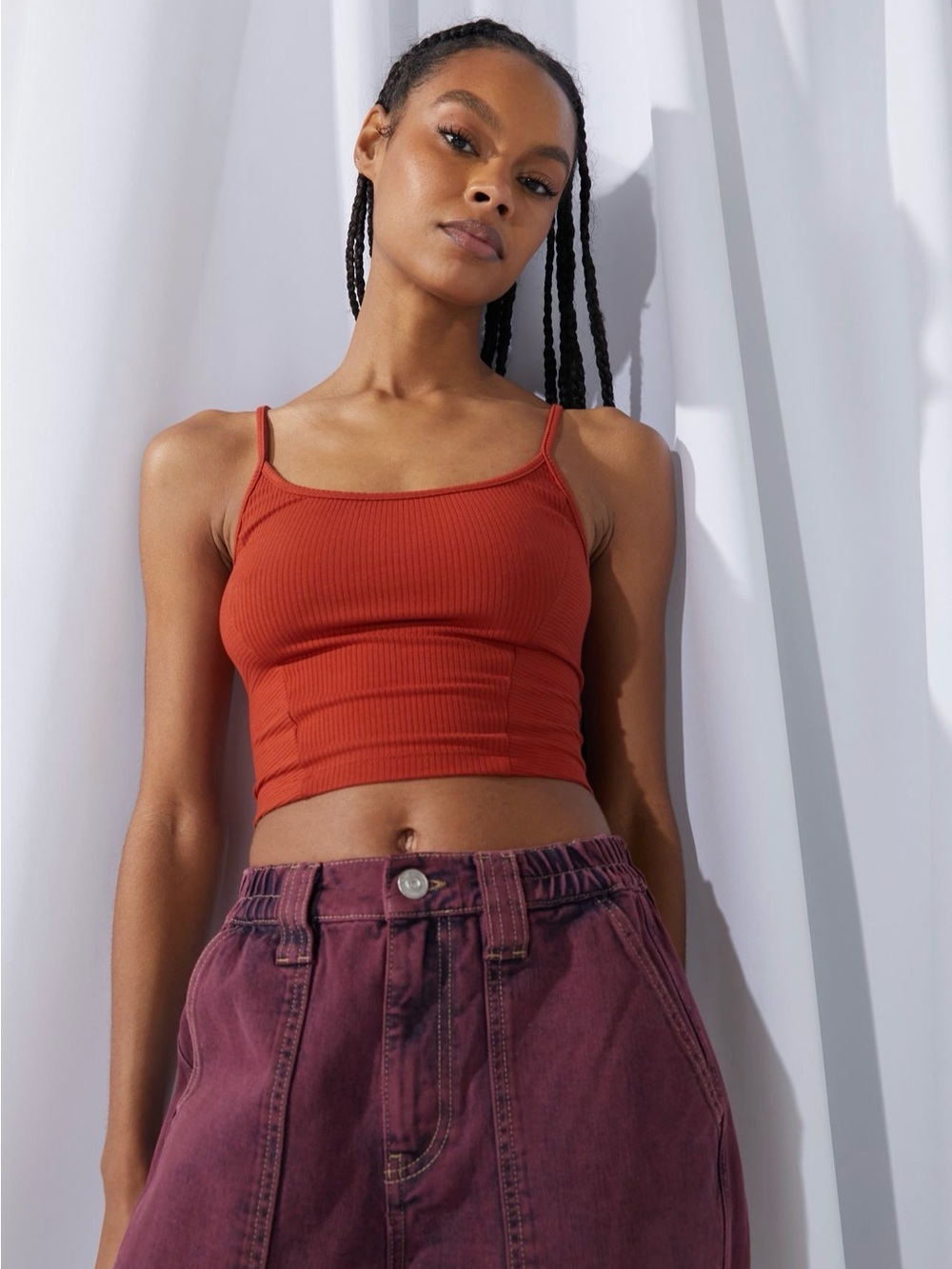 Urban Outfitters Cabana Ribbed Basic Cropped Cami Bright Red